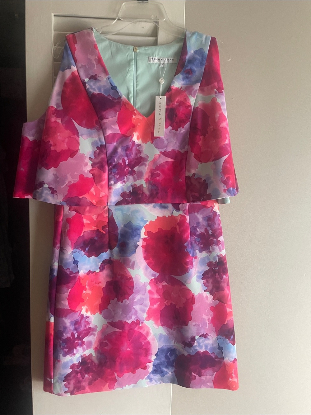 Trina Turk Watercolor Pink & Purple Floral V-Neck Dress